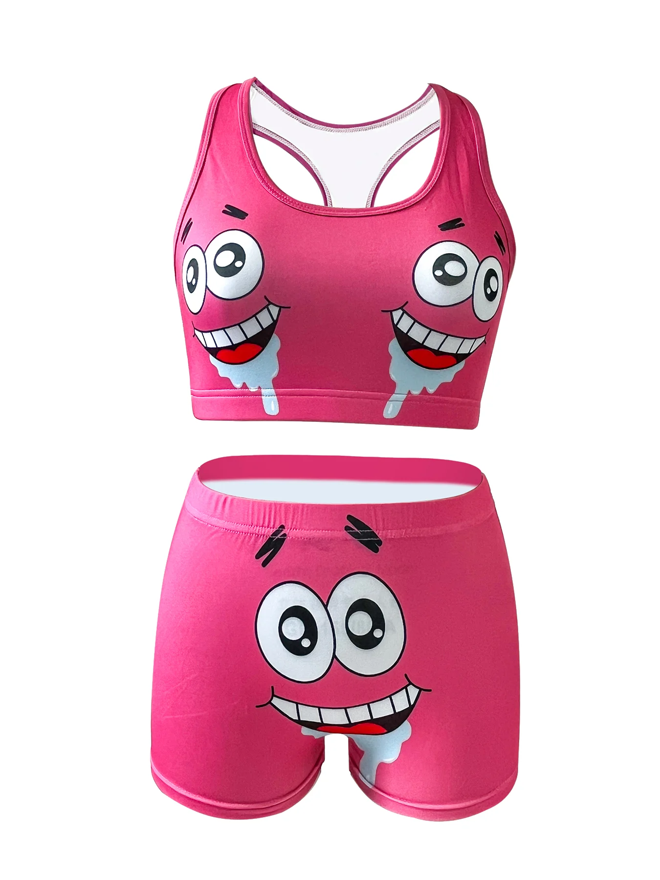 XMONSTERX Patrick Star Design Outfit Shorts Set Female Bra And Boxers Club Spandex Sleeveless Suits Women Sports Two Piece Set