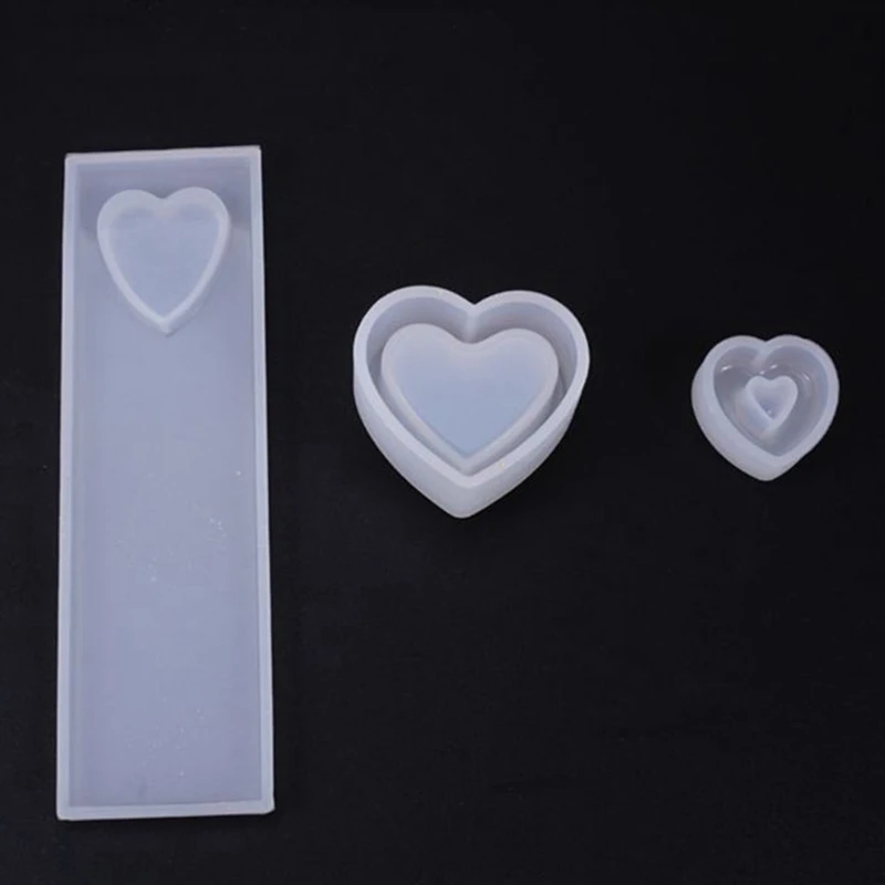 3PCS Crystal Epoxy Resin Heart Shaped Box Hollow Pendant Bookmark Silicone Mould Handmade DIY Crafts Making Tools