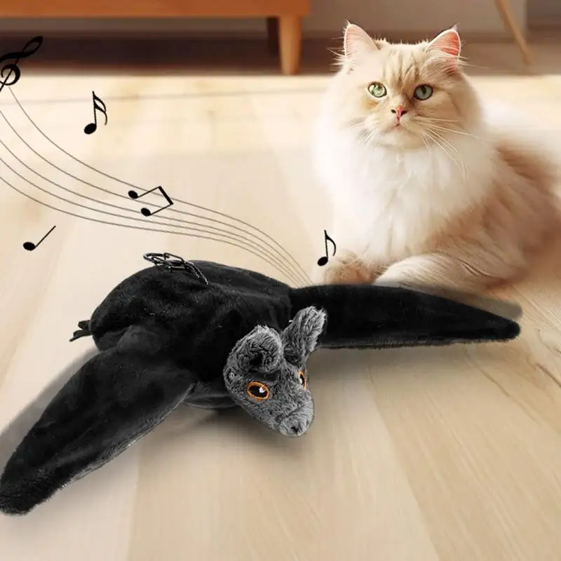 Interactive Cats Toys USB Rechargeable Chirping Flapping Bat For Indoor Kittens Touch Activated Plush Toys Pets Supplies