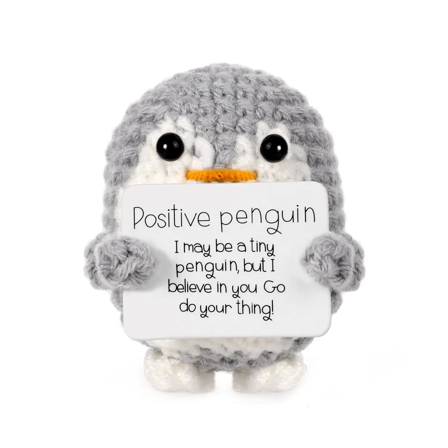 Positive Penguin Decorative Ornament, 2.6inch Interesting Potato Knitted Penguin Ornament, Cute Positive Penguin Crochet Decoration Refueling Gift for Friends to Encourage Decoration