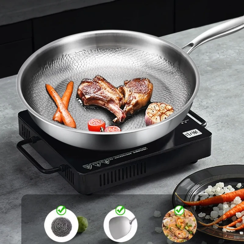 

Pure Titanium Uncoated Flat Bottomed Pan, Hand Hammered Non Stick, Household Frying Pan, Gas Induction Cooker, Universal