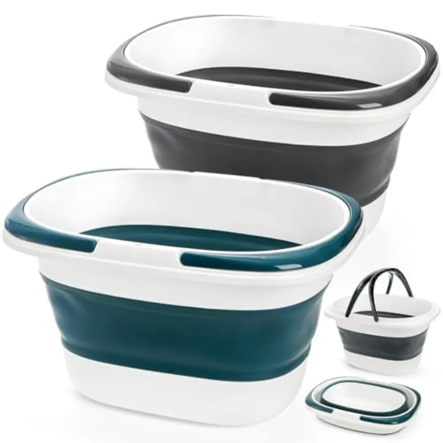 

2 Pack 16L/4.2 Gallon Collapsible Plastic Bucket Foldable Mop Bucket Laundry Basket with Handle Portable Water Pail Space-Savin