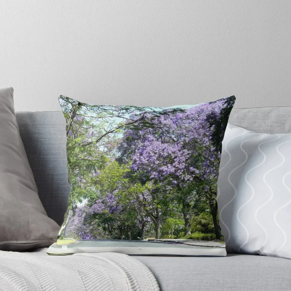 

Jacaranda Lined Street Throw Pillow pillow cover christmas Luxury Living Room Decorative Cushions luxury home accessories pillow