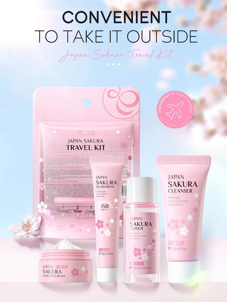 

4pcs/bag LAIKOU Sakura Skin Care Sets Facial Cleanser Face Cream Toner Sunscreen Brightening Moisturizing Face Care Products