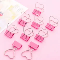 Creative  Pink Clip Heart Hollow Out Metal Binder Clips Notes Letter Paper Clip Office Supplie