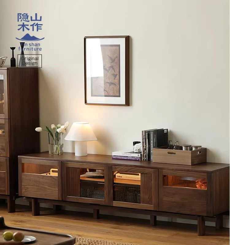 

Тумба под телевизор из североамериканского черного ореха, полностью из массива дерева, для гостиной, современная, простая, для небольшой квартиры.