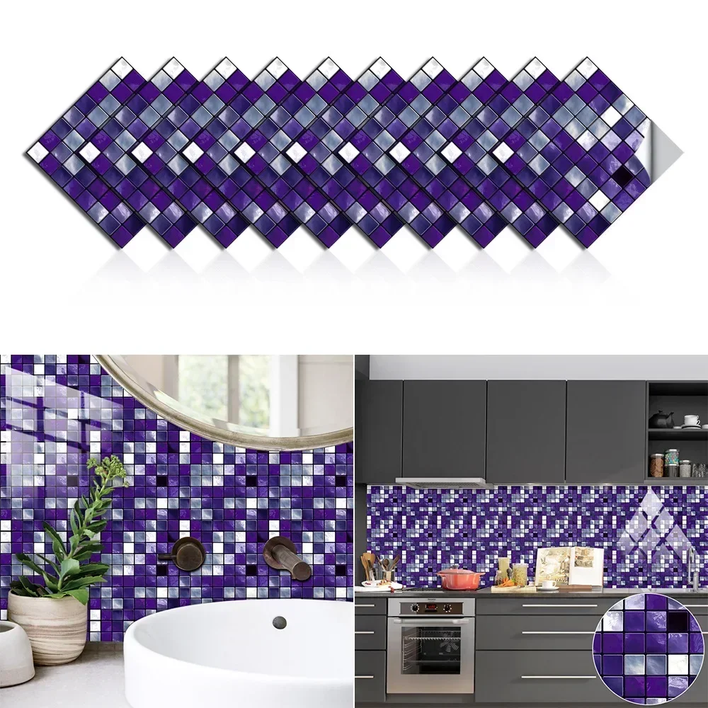 Pierre dure en cristal de mosaïque violet, pâte de simulation, carrelage, décoration de la maison, appartement, salle de bain, pâte murale autocollante, 10 pièces