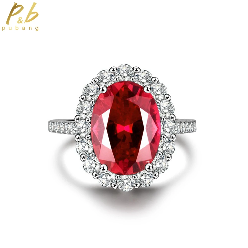 

PuBang Fine Jewelry Oval Ruby Diamond Ring Solid 925 Sterling Silver Created Moissanite for Women Anniversary Gift Free Shipping