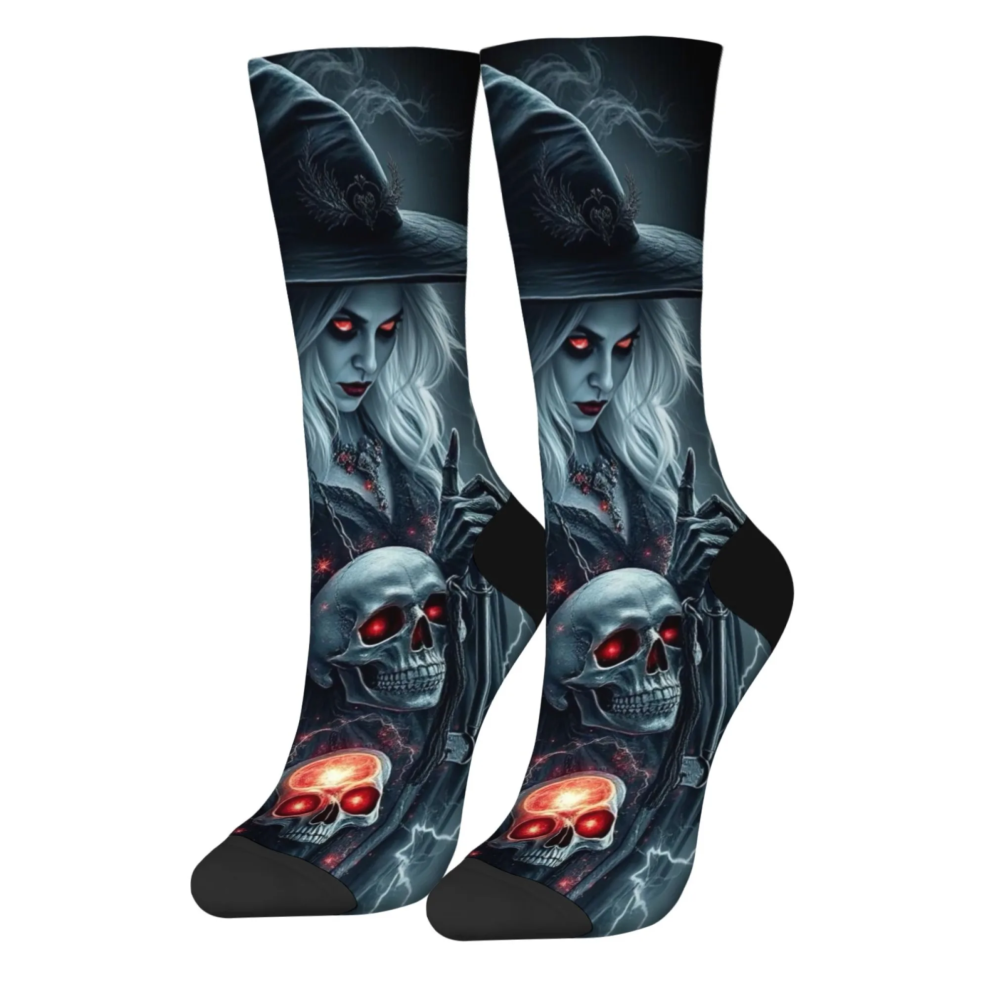 

Halloween Dark Witch Skull Socks Novelty Funny Happy Compression Socks Unisex Holiday Gift Retro Fashion Casual Comfort Socks