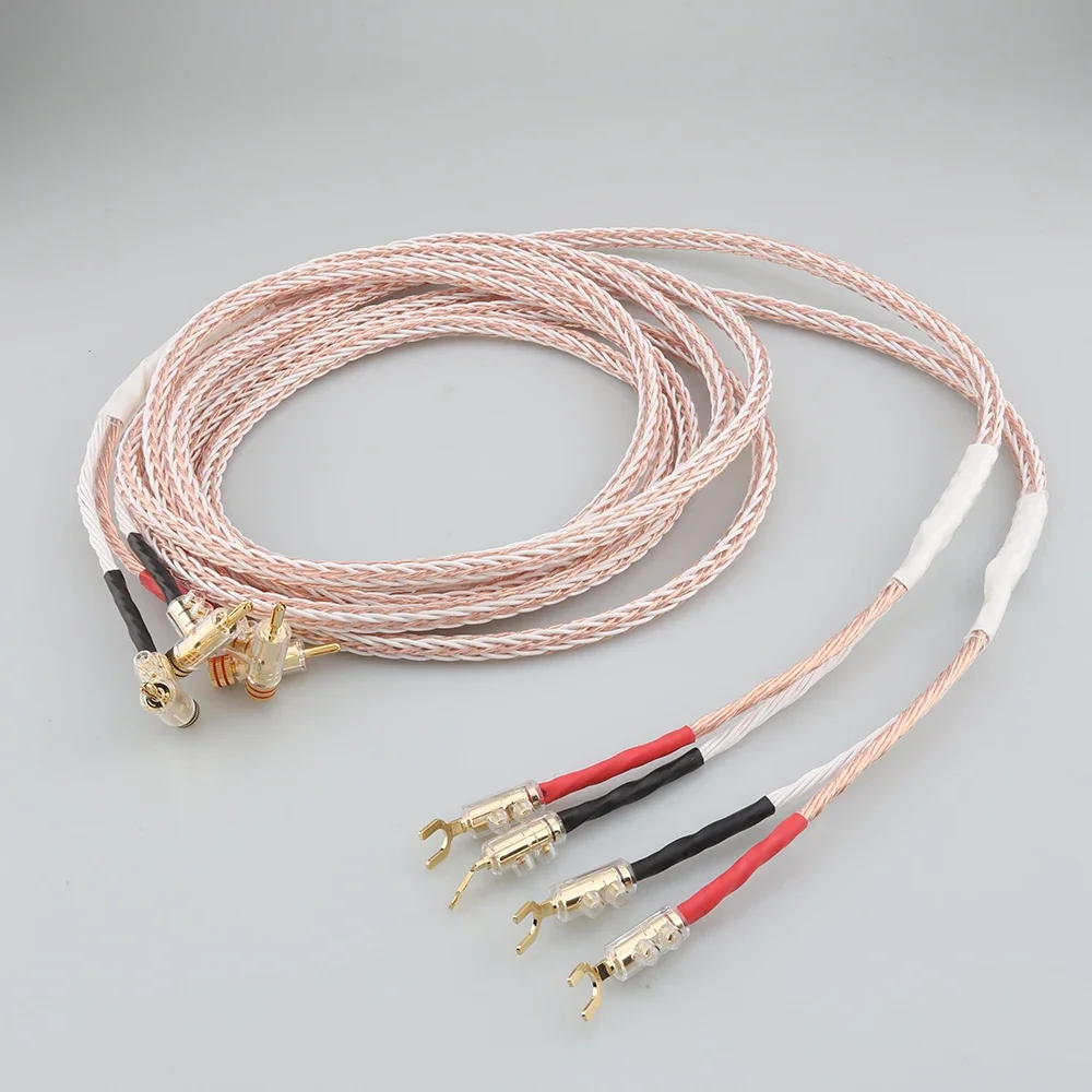 

Audio Hi-end DIY HIFI Gold Rhodium Plated Y shape to banana plug 8TC 16 core speaker cable Cord Wire pair sale