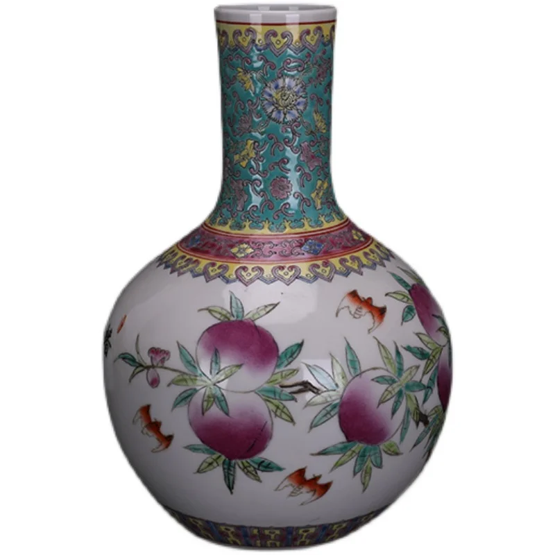 Factory-produced Porcelain With Pastel Hand-painting Featuring Nine Peaches Vase Antique Vintage Decorative Vase For Collection