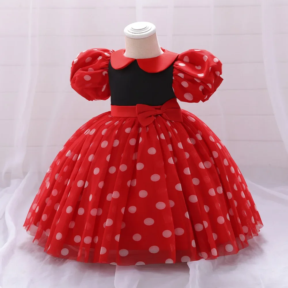 Baby Girls Christmas Dress Boutique Tutu Dress Christmas Party Princess Pageant Dress Baby Kids Birthday Party Dot Bow Clothing