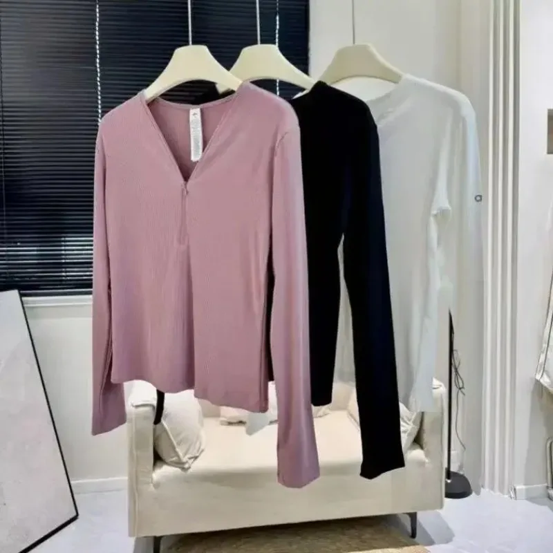 

Однотонные черные тонкие однотонные тренировочные женские спортивные рубашки для йоги, топы с длинными рукавами для женщин, быстросохнущая футболка для фитнеса, пилатеса с v-образным вырезом