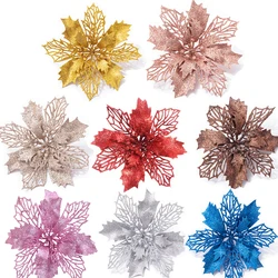 5PCS Christmas Flower Heads Colorful Glitter Powder Xmas Flower For Noel Tree Decoration Navidad Party Table Setting Supplies