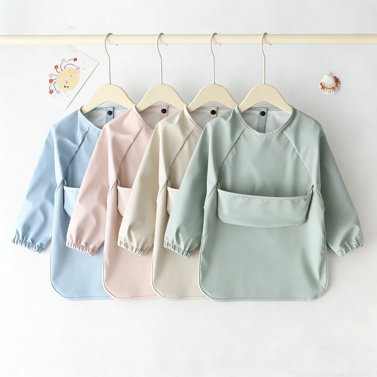 

Baby Bibs Waterproof Toddler Kids Solid Color Art Smock for Boys Girls Infant Long Sleeve Feeding Apron with Pocket Baby Stuff