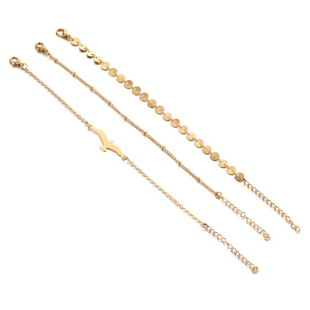 3Pcs Alloy Bracelets Set Golden Retro Style Comfortable Skin Touch for Party Travel Beach Gift Jewelry