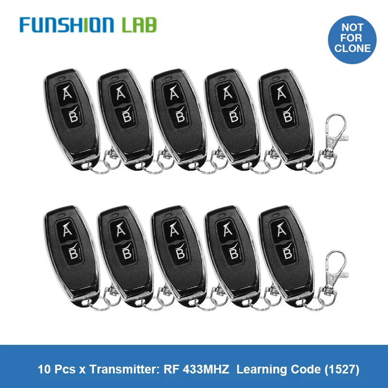 

FUNSHION 433 MHz RF Remote Control Learning Code 1527 EV1527 For Gate Garage Door Controller Alarm Key 433mhz Included Battery