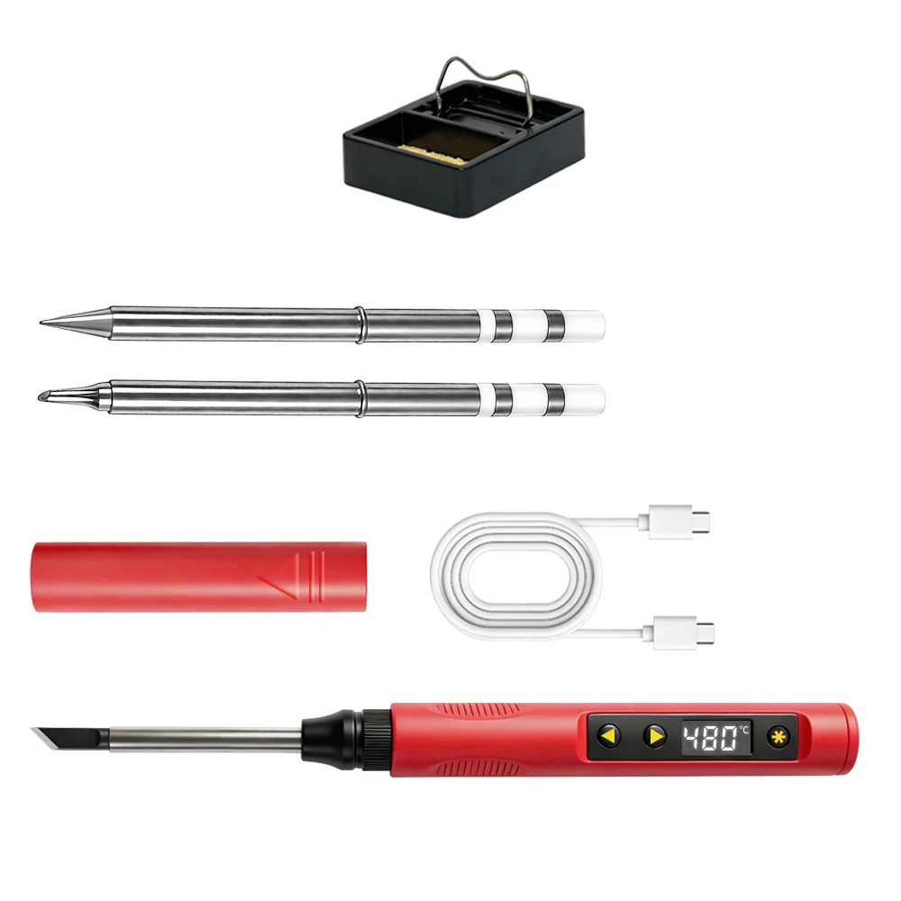 USB Powered Soldering Iron 65W Lightweight Design Adjustable Temp Range 60-480C Digital Display for Travel Use