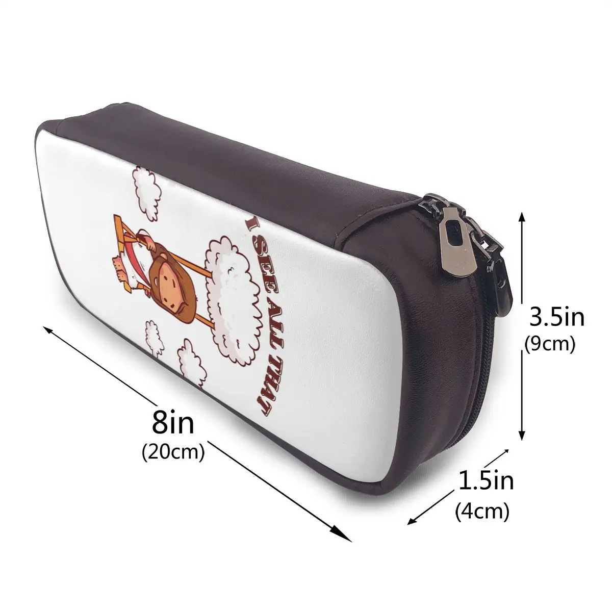 I See All That Cute Jesus On A Cloud Swing Leather Pencil Cases Pencil Pouch Large Storage Pen Box Pencil Bag for Kids School