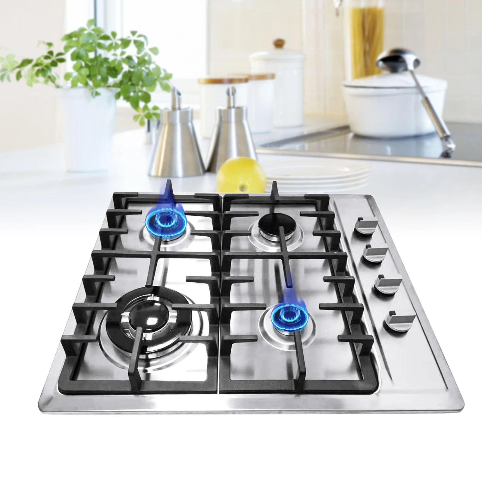 

Multitask Operable 4 Burner Gas Cooktop Energy Saving Stainless Steel Gas Stovetop for Homes, Hotels, Restaurants and Motels