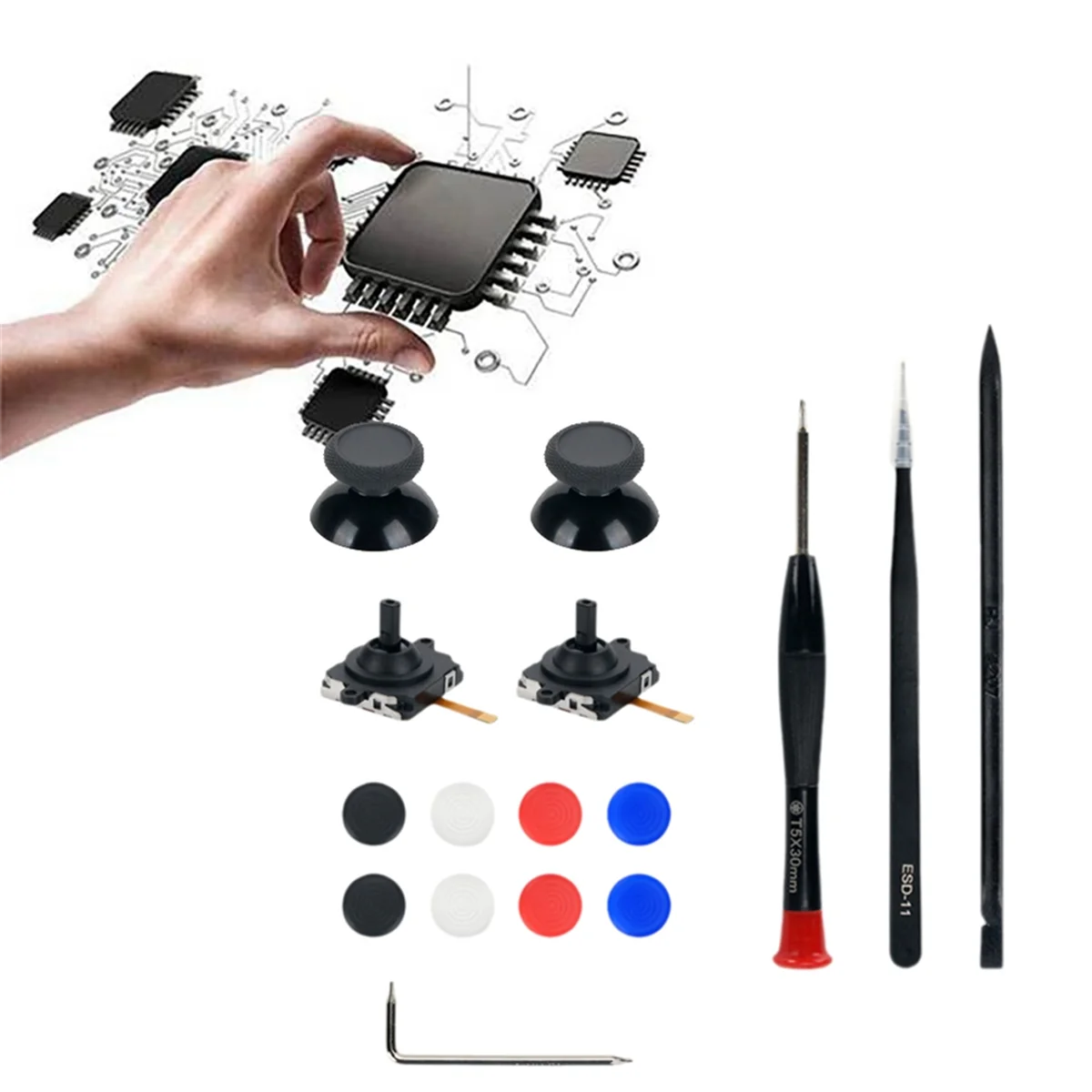 Замена для Meta Quest 3, VR-ручка, 3D-аналоговые джойстики, джойстик с крышкой джойстиков и инструментом для разборки