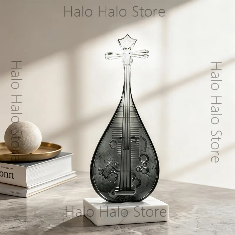 New Chinese Pipa Ornament High-end Light Luxury Transparent Sculpture Living Room Entrance TV Cabinet Creative Home Decoration