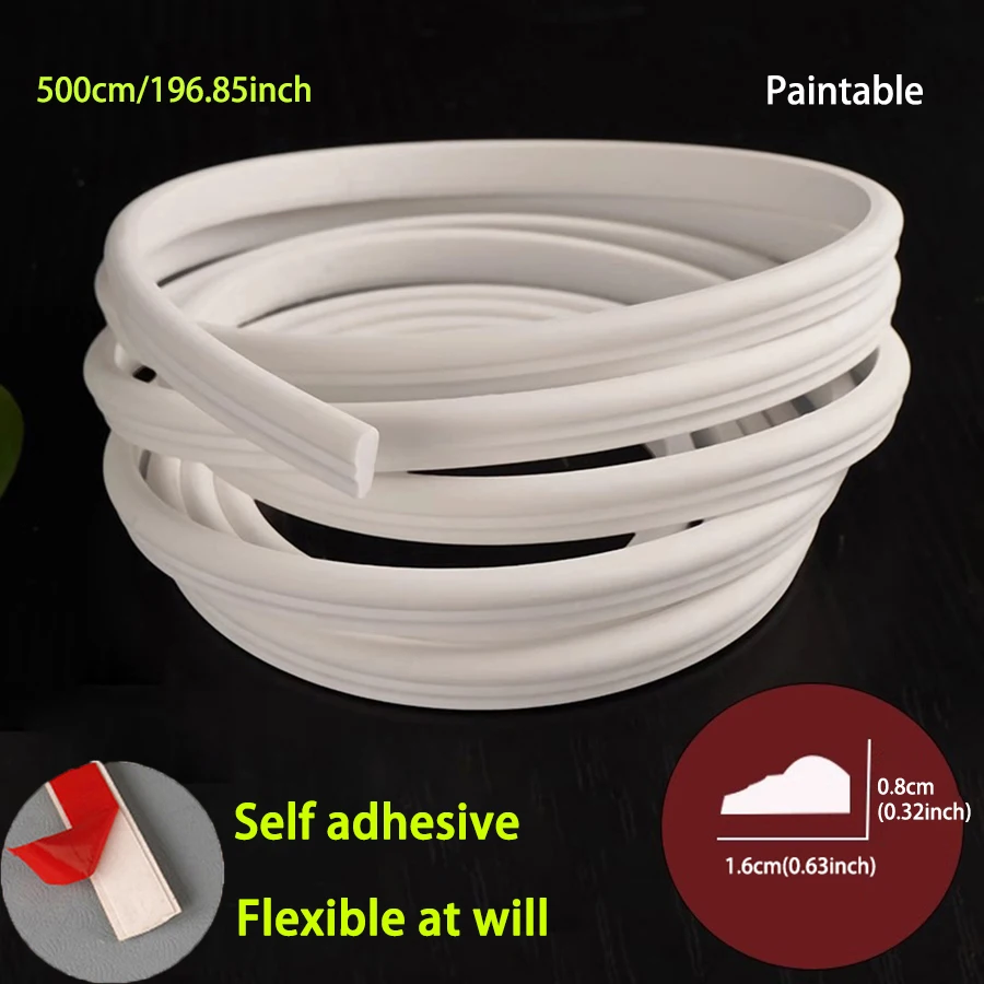 Peel & Stick Decorative Trim 16.4ft–Self-Adhesive Bendable Moulding with Strong Back Glue for Floor, Kitchen Cabinet, Door Frame