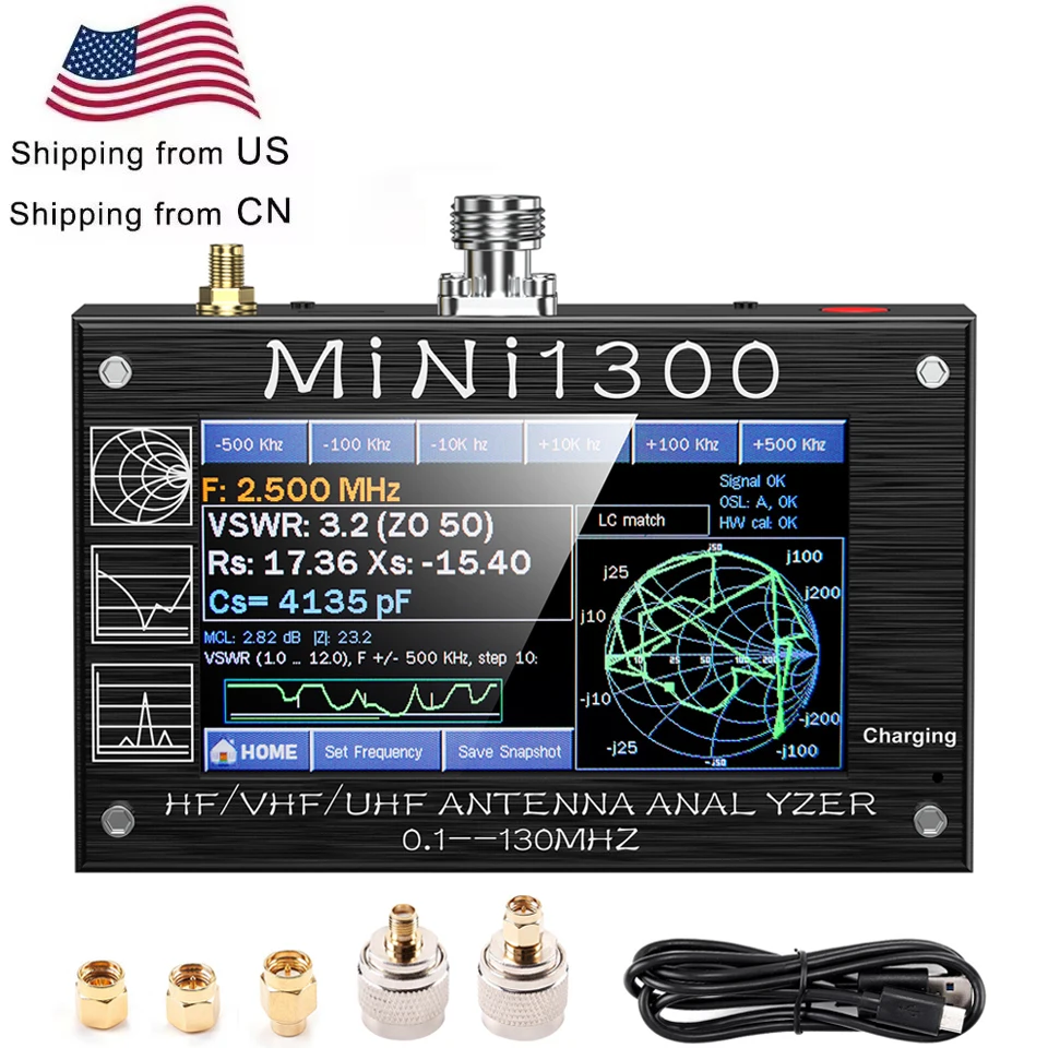 Mini1300 Antenna Analyzer 0.1Mhz~1300MHz with SMA Calibration Kits Vector Network Analyzer Multitester