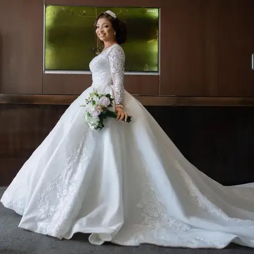 Vestido de novia africano personalizado para mujer, vestido de novia elegante de manga larga, hermosos vestidos de encaje