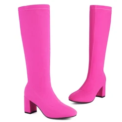 Elegant Knee High Boots Women Shoes Autumn Winter Women's Sock Thigh Boots Silver Rose Green Long Shoes Ladies Large Size 45