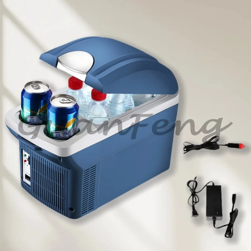 6L 8L Mini Car Refrigerator Semiconductor Cooling, 12V/24V/220V Hot Cold Box Portable Freezer for Family and Vehicle Use