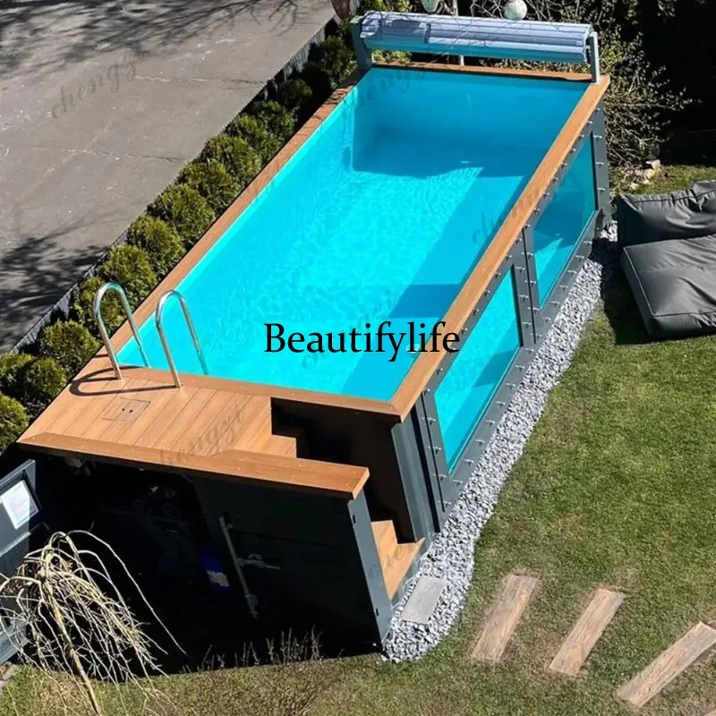 A73  Outdoor Large Luxury Fiberglass Swimming Acrylic Glass Window Prefab Pool Shipping Container Swimming Pool