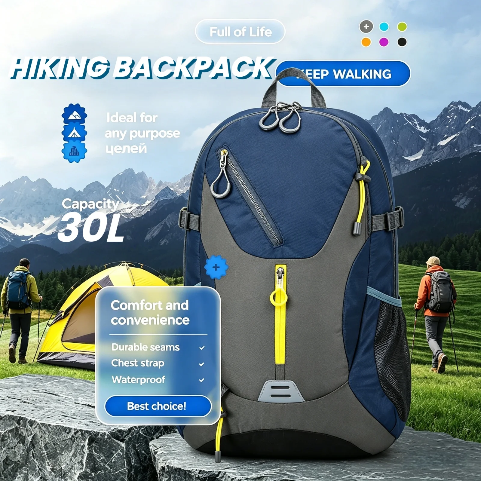 30L Lightweight Backpack Waterproof Daypack for Men and Women Hiking Camping Travel Sports Gym Workout Outdoor Rucksack 400g