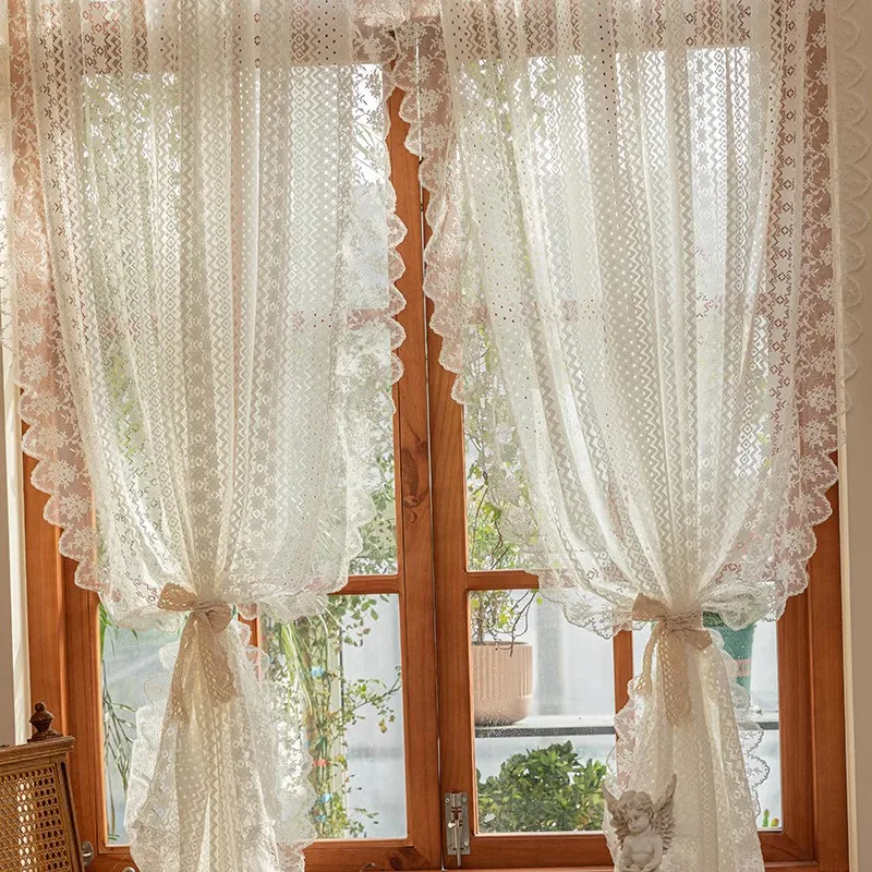 

French Romantic Lace Gauze Curtains, White Tulle Curtain for Window, Luxurious Living Room and Bedroom,Country Style, 1 Panel