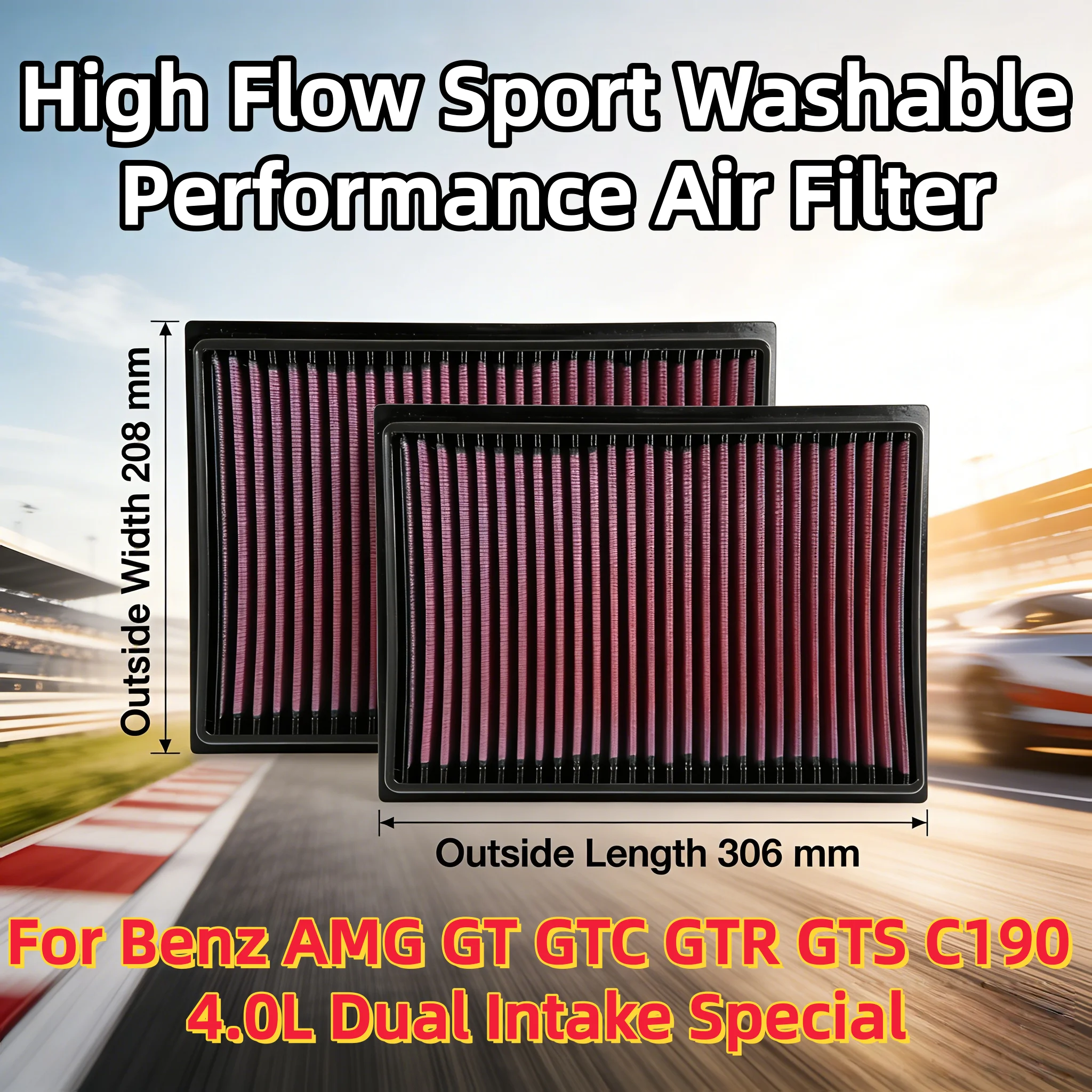 

For Mercedes-Benz AMG GT GTC GTR GTS C190 4.0L V8 2014-2021 High Flow Sport Washable Performance Air Filter 33-5039 A1780940004