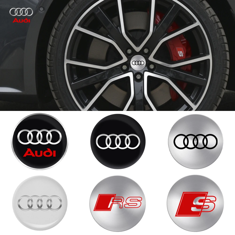 56/60/65mm Car Styling 3D Metal Wheel Center Hub Cap Dust Cover Sticker for Audi A4 B8 8P A3 A5 A6 C7 A1 A7 A8 Q2 Q3 Q5 Q7 RS TT