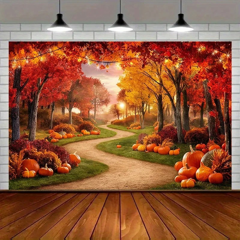 Autumn Fall Foliage Tapestry Wall Hanging Polyester Print Forest Landscape Pumpkin Decor Rustic Home Wall Art Decoration