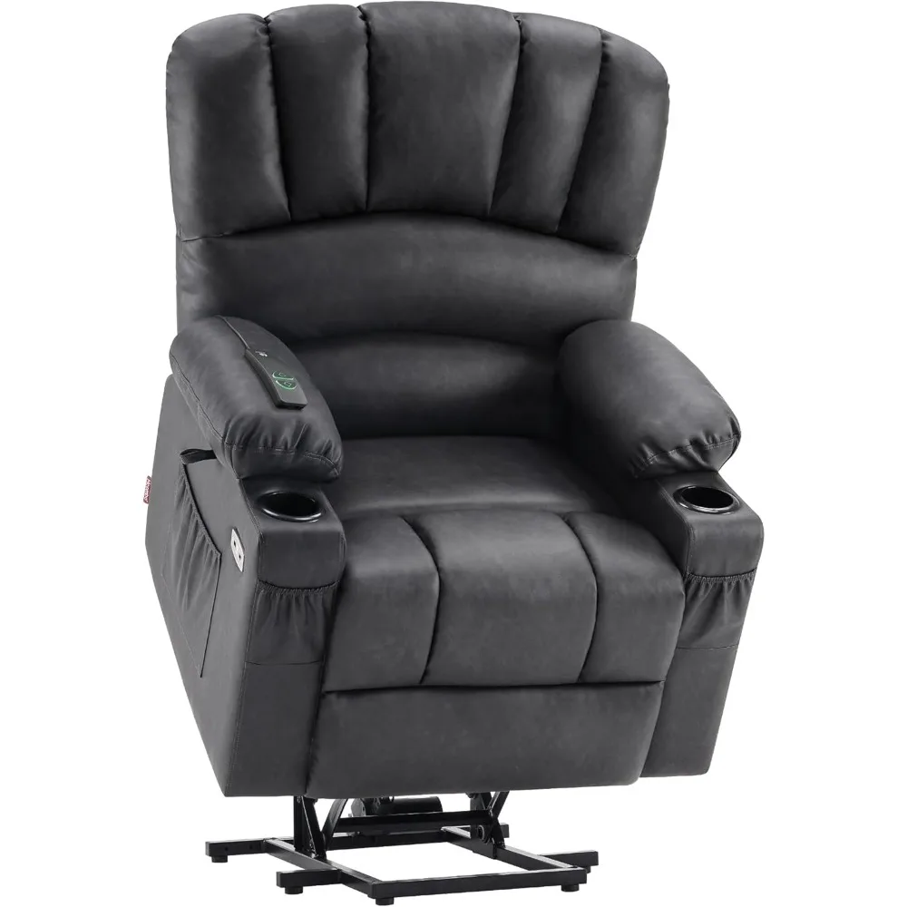 

Power Lift Recliner Chair Sofa with Massage and Heat for Elderly People, Cup Holders, USB Ports, Side Pockets, Faux Leather