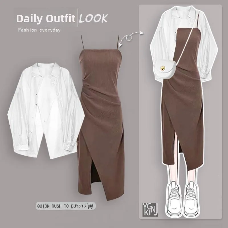 Faionable White Long Sve irt Sorella sexy da donna ter Nuovo design Cinching in vita Dimagrante Split Dr Fibra di poliestere