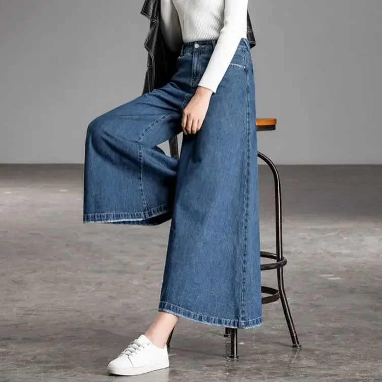 Jeans de perna larga para mulheres, cintura alta, Jeans Mãe Baggy, Calça Streetwear, Roupas Y2k, Largura 2000s, Dongdaemun Coreano, Novo, 2024