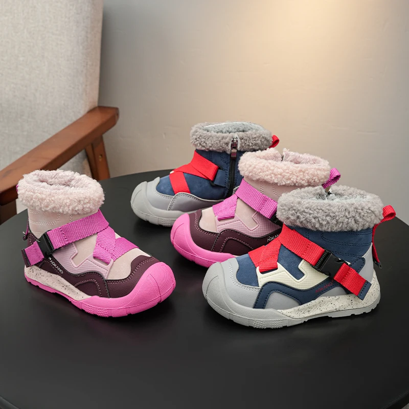 

Children Sports Boots Suede Warm for Winter Boys Girls Short Boots Round Toes 2025 Winter New Kids Ankle Boots Soft Non-slip