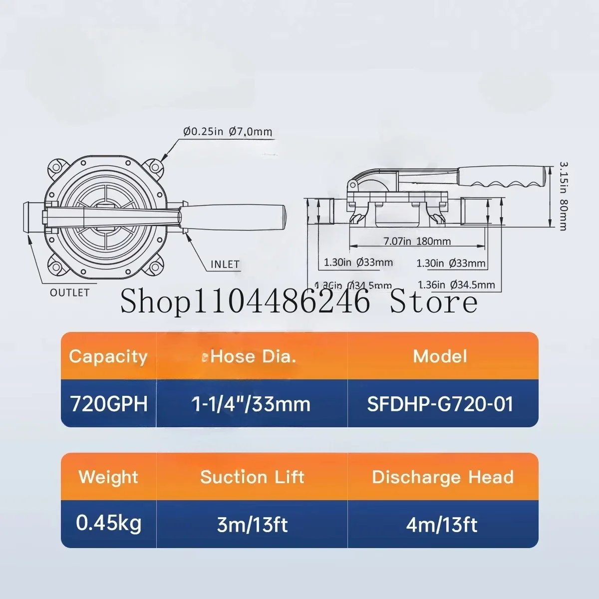 SEAFLO Marine Boat Manual diaphragm hand Bilge Pump with Water Transfer and Self-Priming, High-Flow, Suitable for Wine and Juice