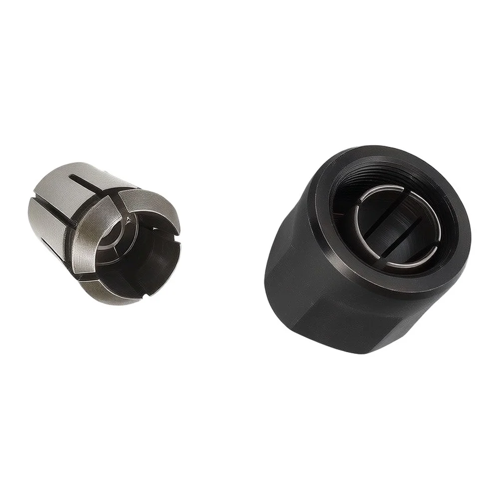 2pcs 12.7mm Router Collet Cone Nut Set Metal Black Silver For 3612 Plunge Router Power Tool Replacement Parts Accessories