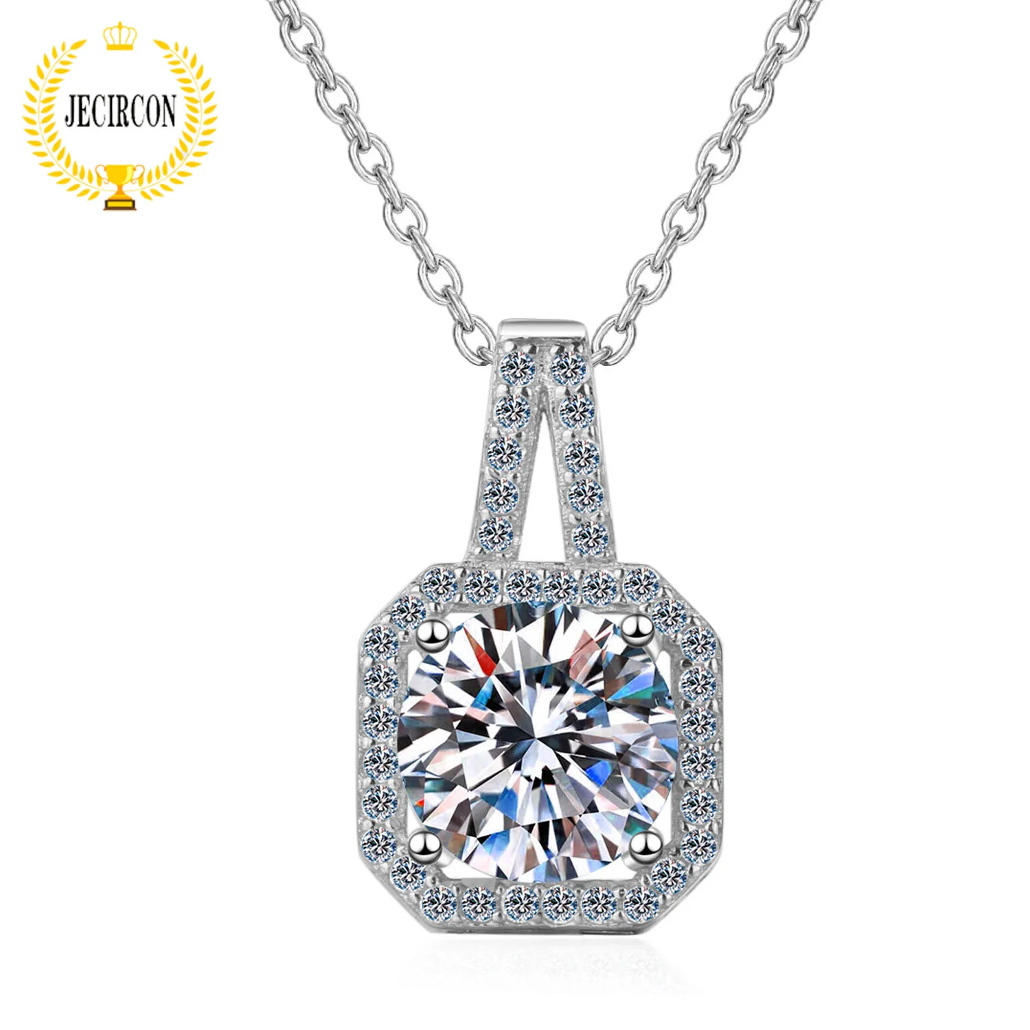 

JECIRCON 0.5/1/2 Carat D Color Moissanite Necklace for Women 4-claw Sachet Pendant 100% 925 Sterling Silver pt950 Clavicle Chain