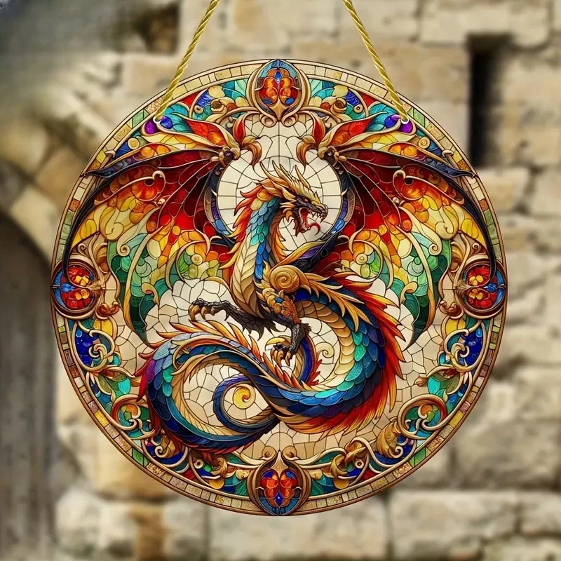 Magic Dragon Suncatcher,Translucent Window Hanging,round Acrylic Sign,Gift for Family&friends.Window,Porch,Wall,Room,Home Decor