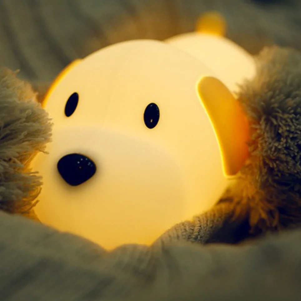 Puppy Dumb Dog LED Silicone Night Light USB Charging Unlimited Dimming Timer Atmosphere Bedhead Patting Light