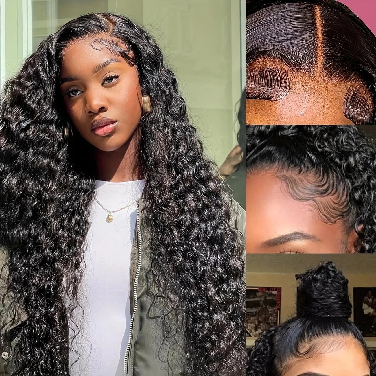 Deep Wave Lace Front Wigs Human Hair Transparent 13x4 220Density Pre Plcked Lace Frontal Wig For Women 1BNatural Color Curly Wig