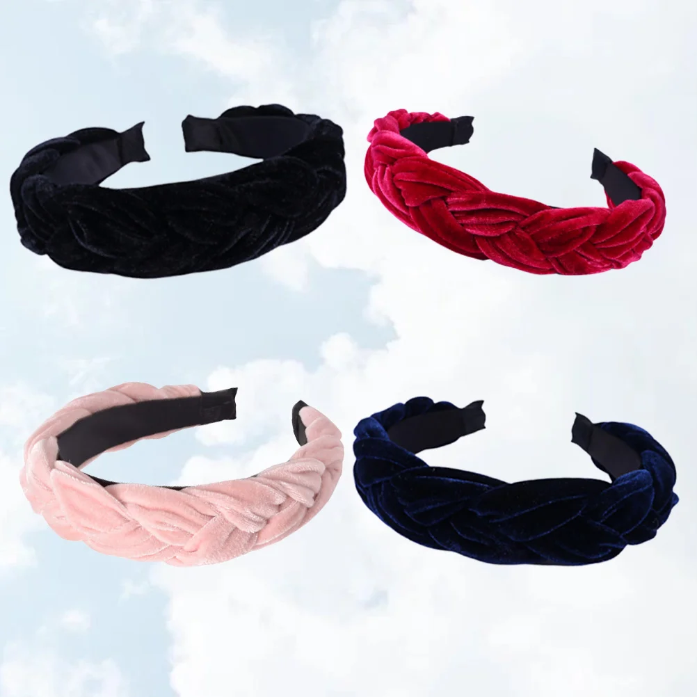 4 ชิ้น Elegant Headdress ผมผู้หญิง Hoops Cross Flannelette Headwraps Braid Headbands หมวก