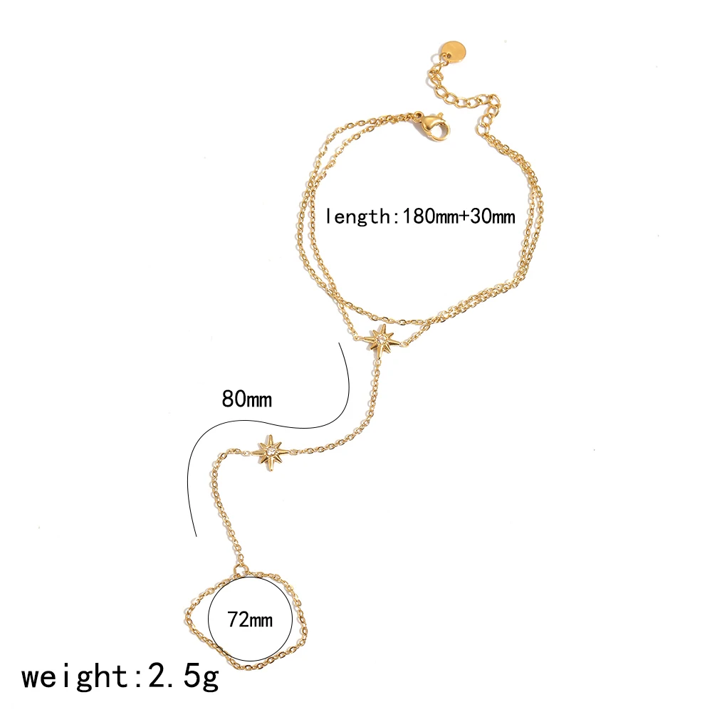 Modisches 18K vergoldetes Edelstahl-Zirkon-Armband für Frauen, individuell für den täglichen Gebrauch, wasserdichter Schmuck, Fingerkette – Detail 6