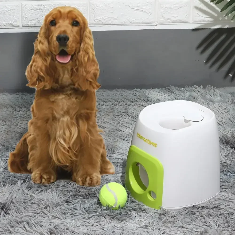 Dog Pet Toys 2 In 1 Tennis Launcher Automatic Throwing Machine Pet Ball Throw Device Interactive Pet Feeder Toy For All Size Dog